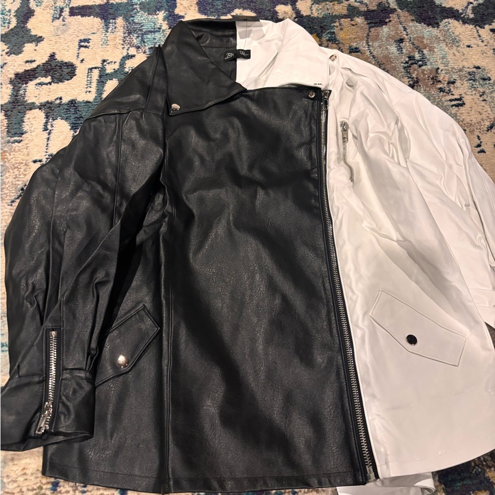 Black and White Asymmetrical Faux Leather Jacket